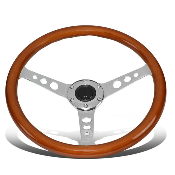 Universal 350mm 14 Inch Grant Classic Nostalgia Style Wood Grain Steering Wheel Black Spoek with Horn Button 